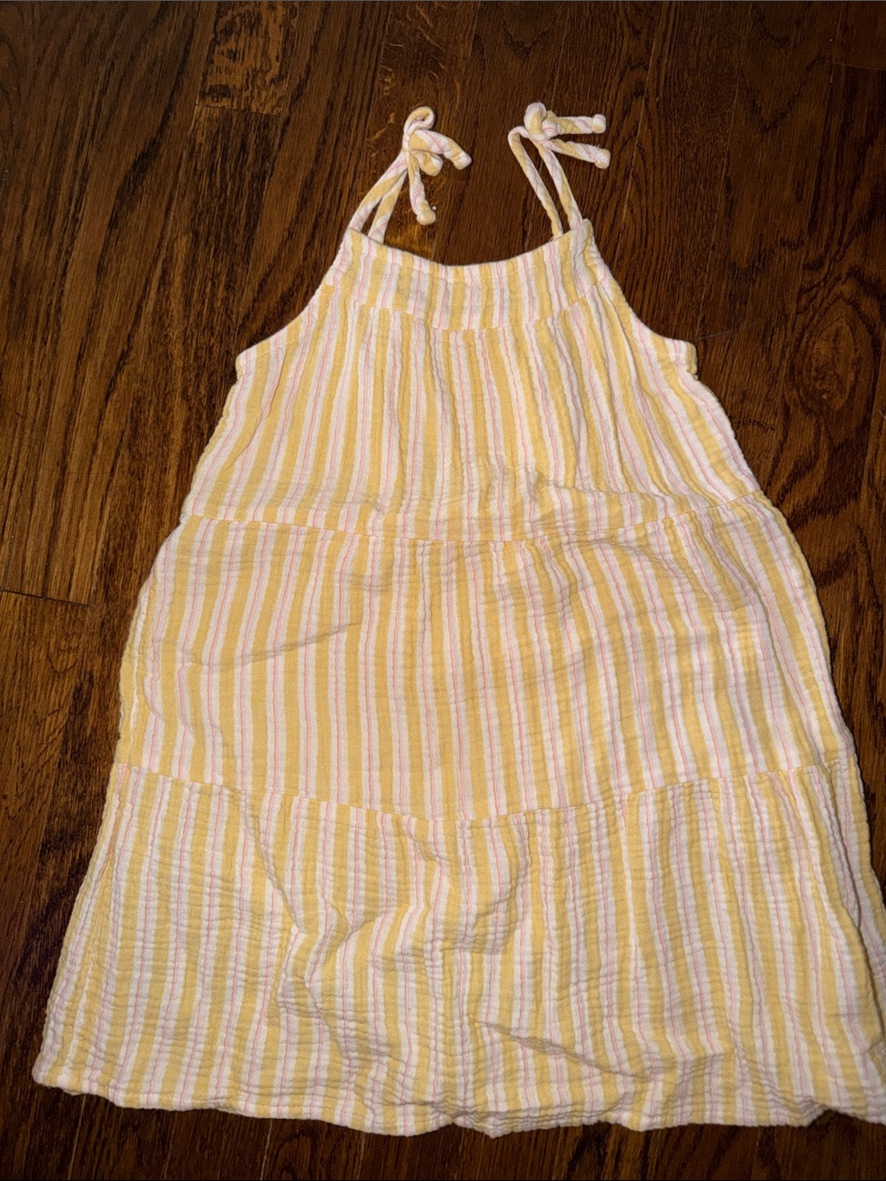 Striped Tie-Shoulder Sundress in Yellow and White